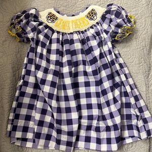 LSU tigers purple and gold football game day bishop smocked dress